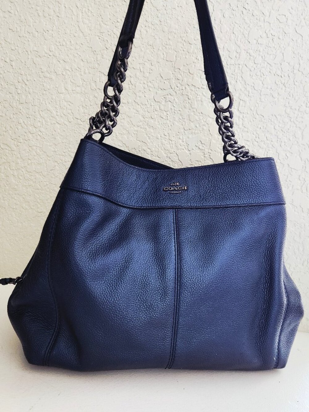 Like New Coach Lexy Midnight Metallic Blue Shoulder Bag Purse